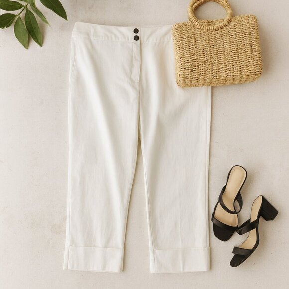 Chico’s High Rise Crop Pants Off White Cuffed Cotton Size 2.5 (18/20) - Picture 3 of 9